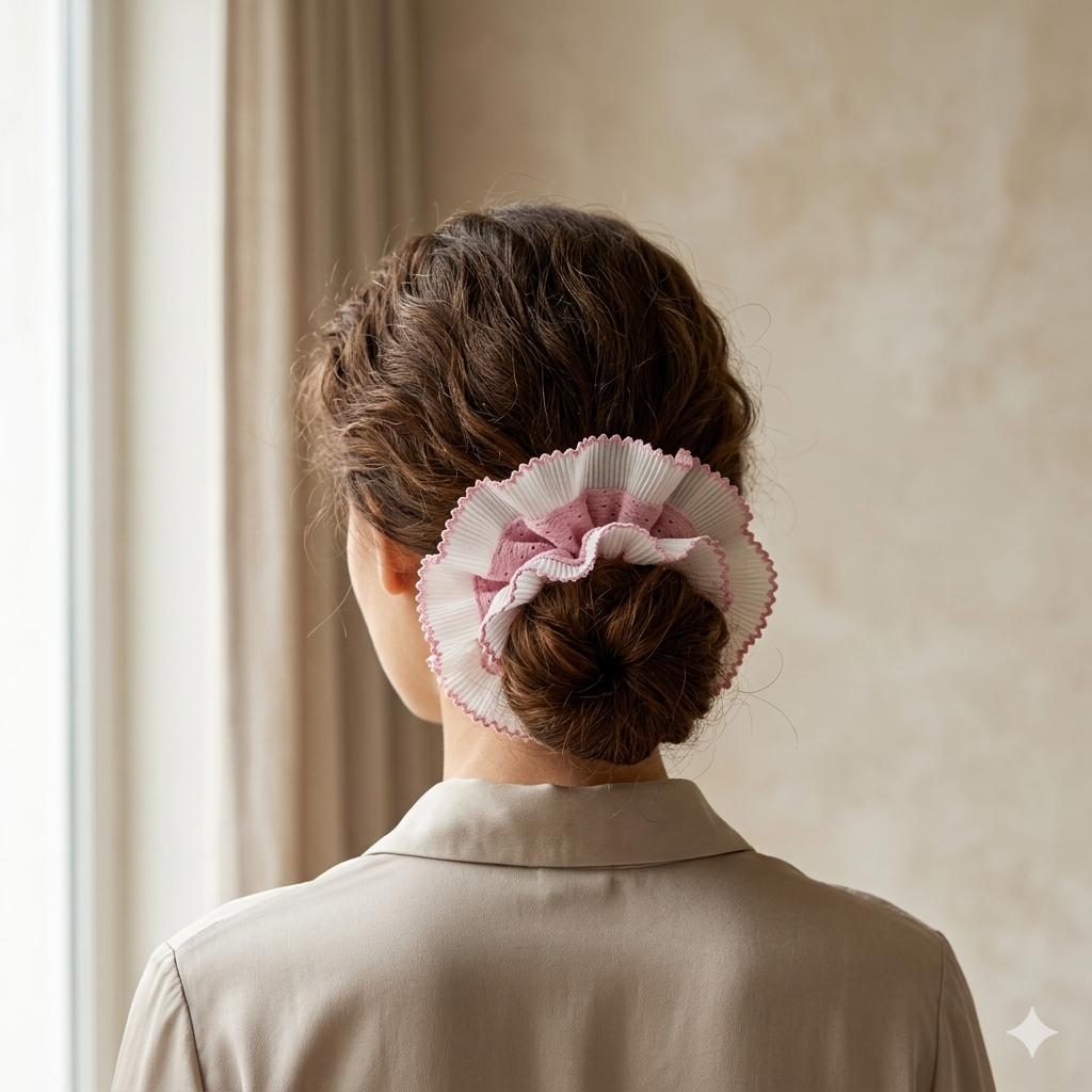 Pink Double Layer Oversized Lace Hair Scrunchie