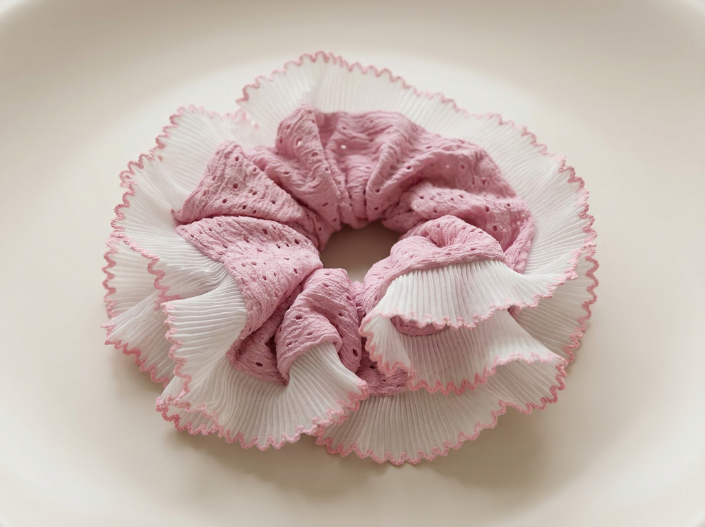 Pink Double Layer Oversized Lace Hair Scrunchie