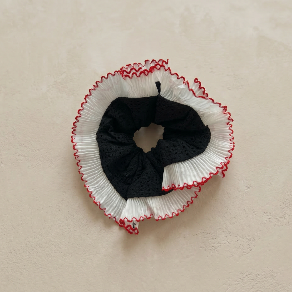 Black Double Layer Oversized Lace Hair Scrunchie