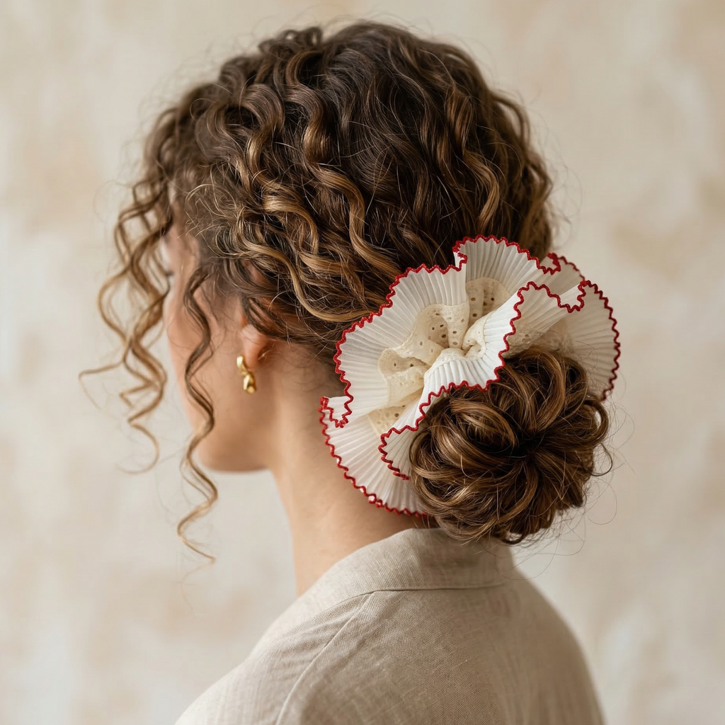 White Double Layer Oversized Lace Hair Scrunchie