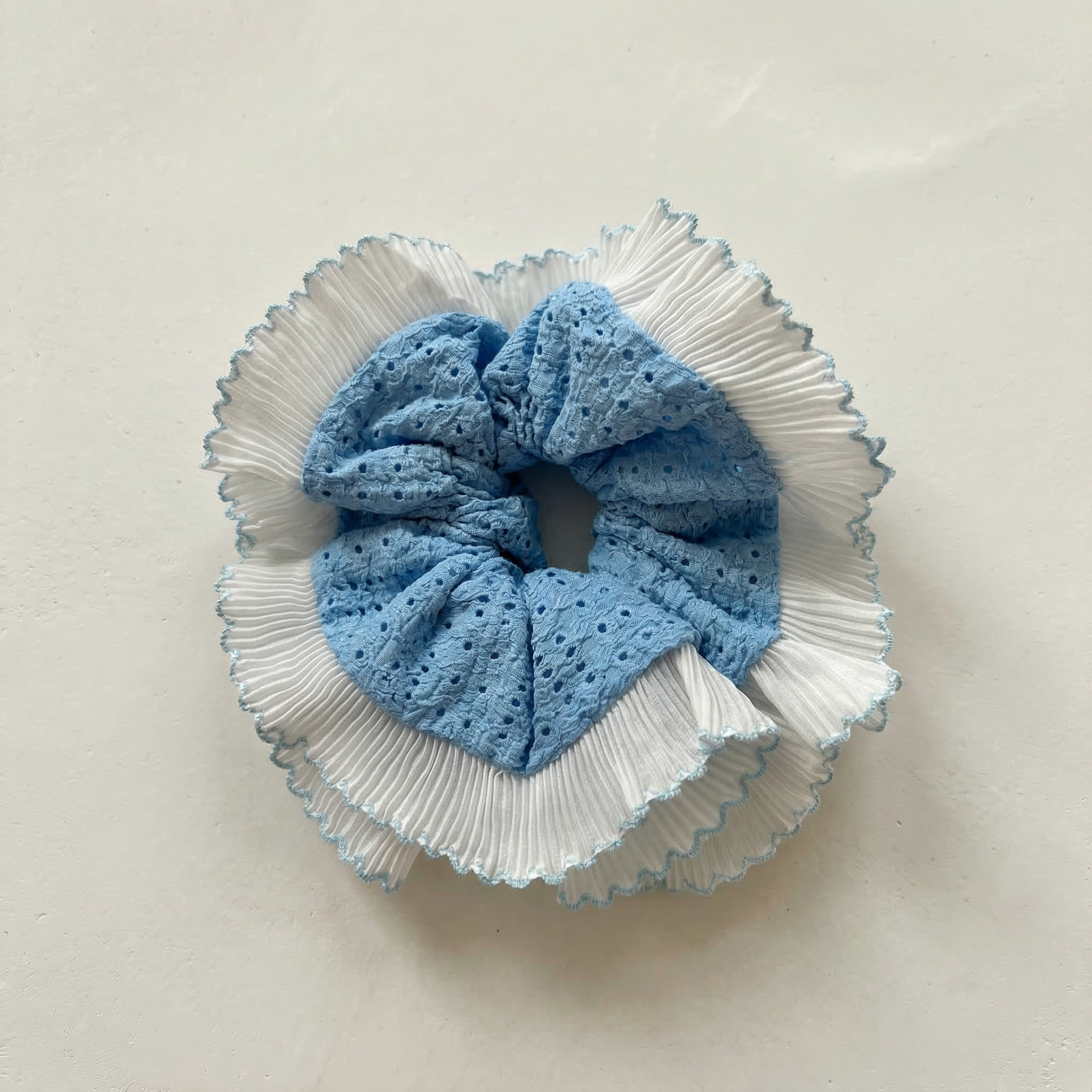 Blue Double Layer Oversized Lace Hair Scrunchie