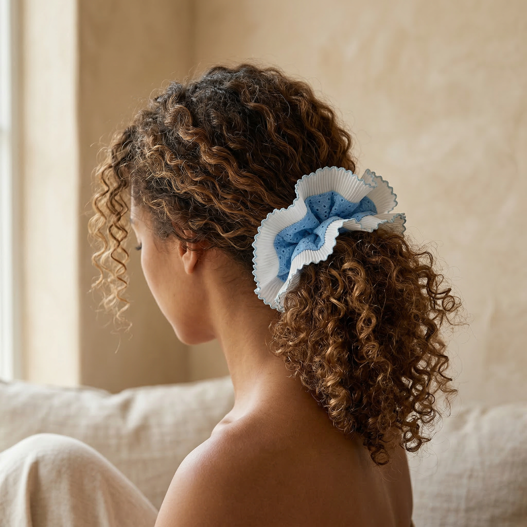 Blue Double Layer Oversized Lace Hair Scrunchie