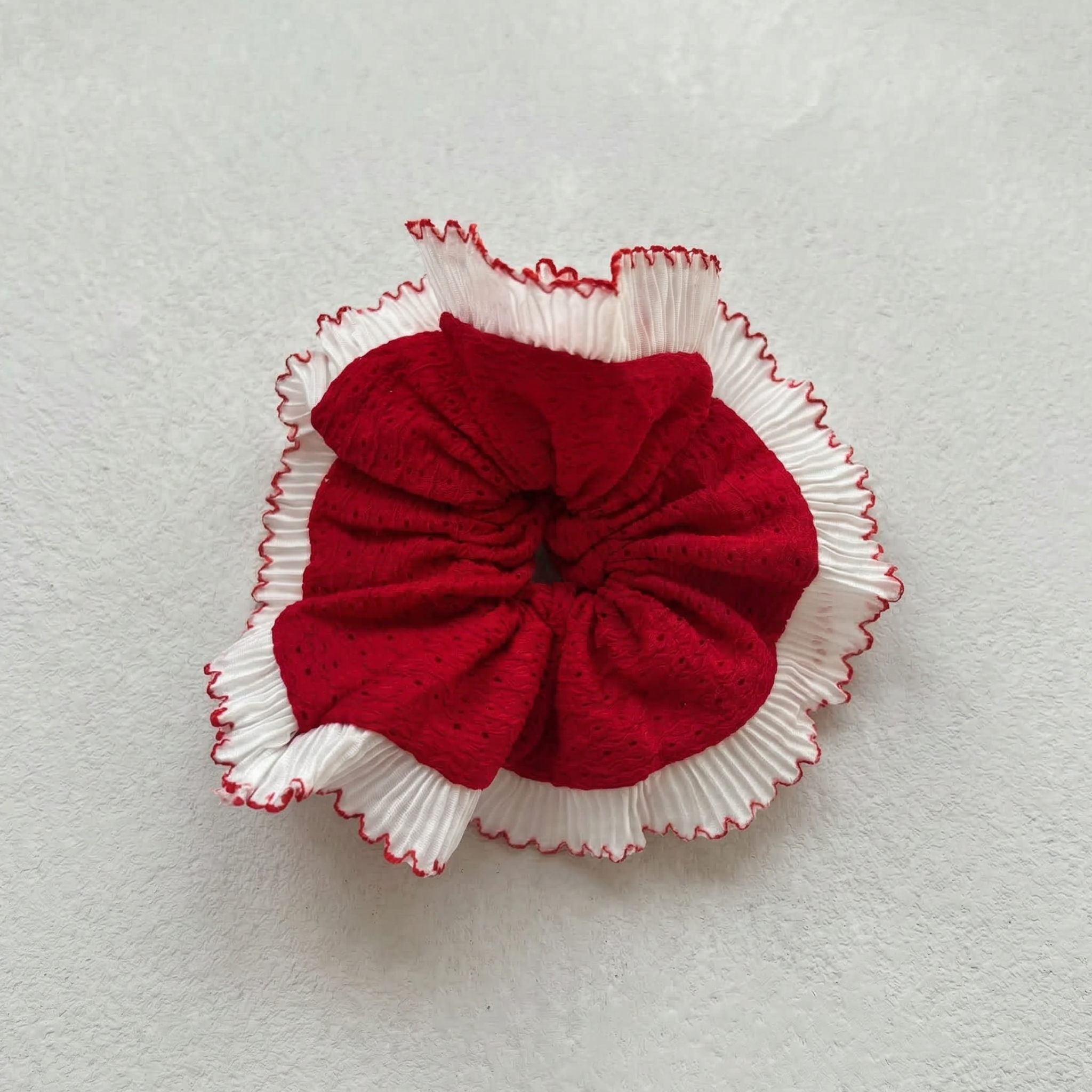 Red Double Layer Oversized Lace Hair Scrunchie