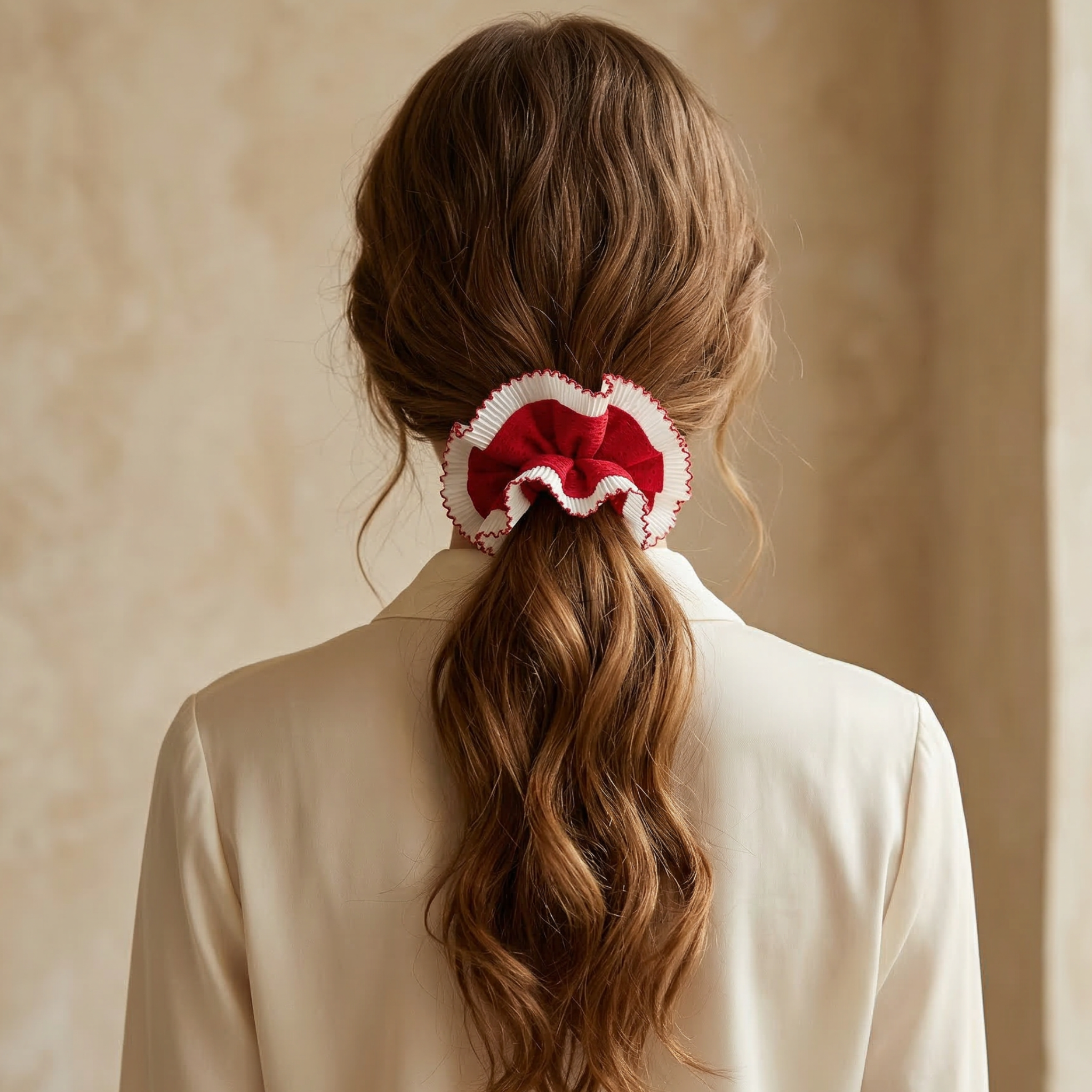 Red Double Layer Oversized Lace Hair Scrunchie
