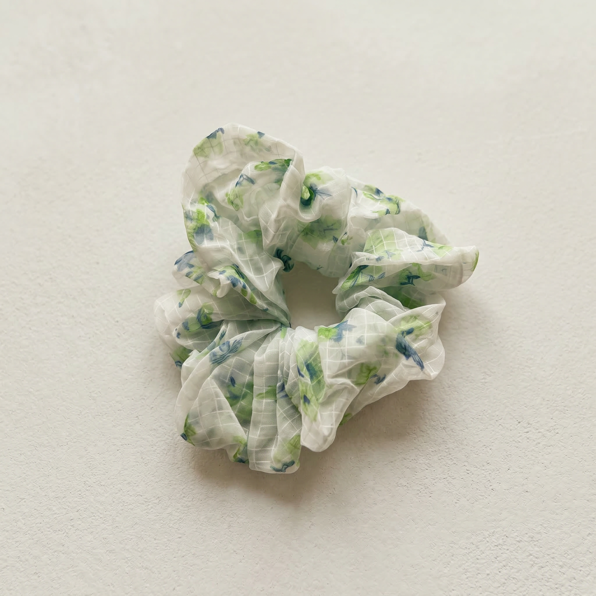 Floral Organza Hair Scrunchie - Green