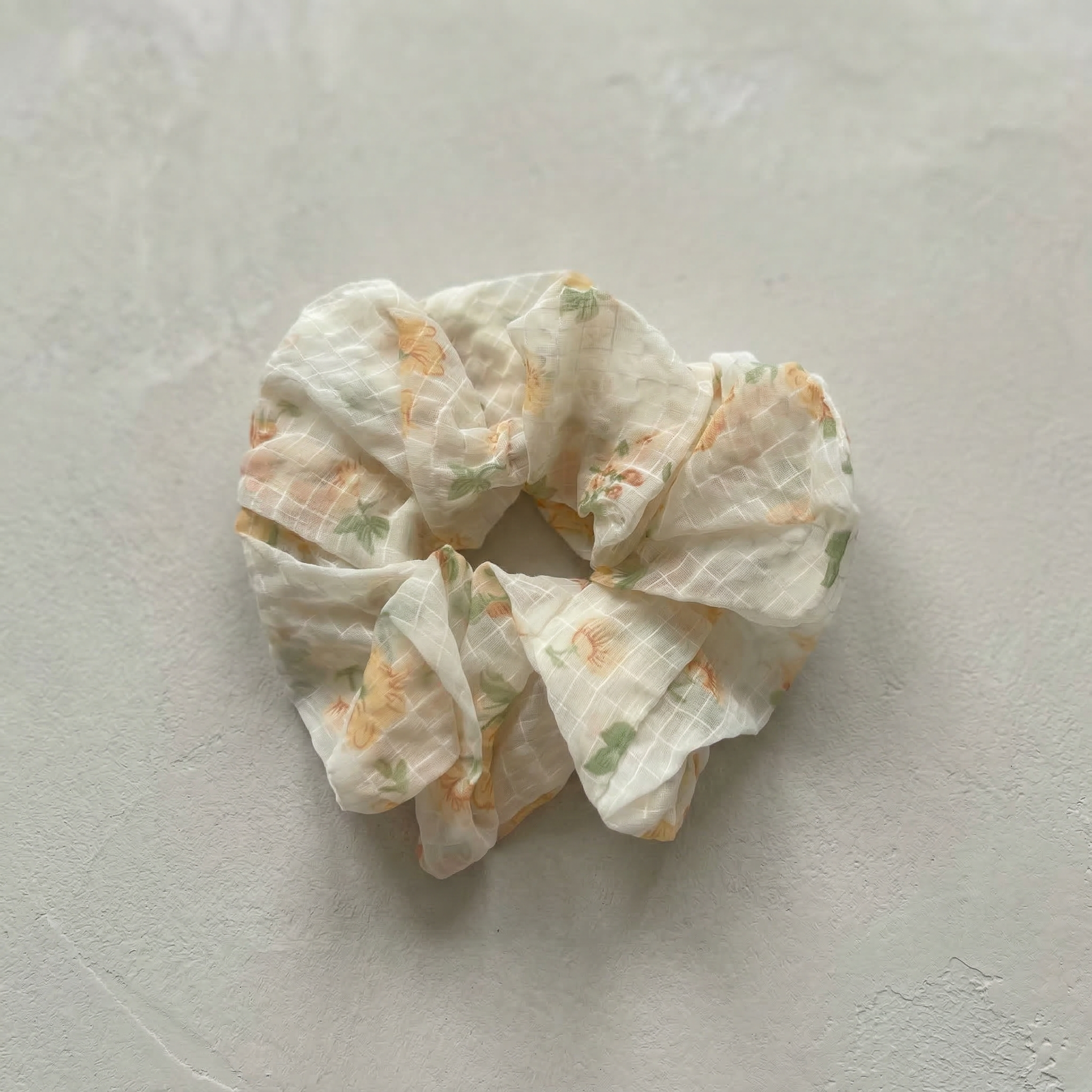 Floral Organza Hair Scrunchie - Orange