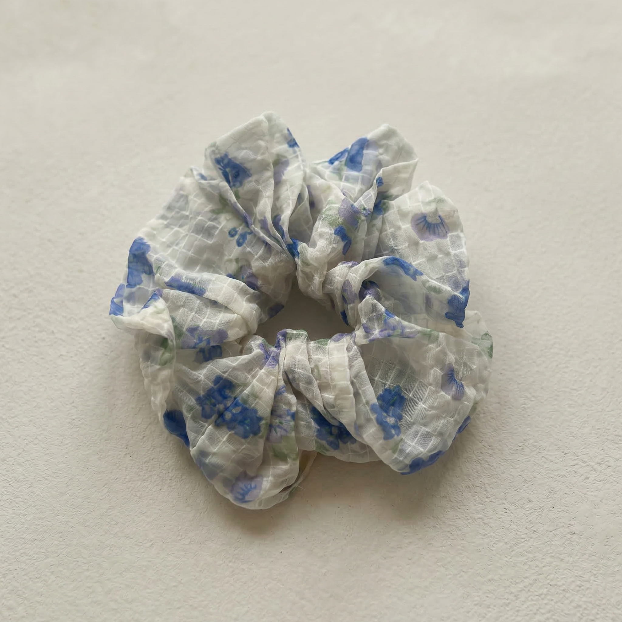 Floral Organza Hair Scrunchie - Blue