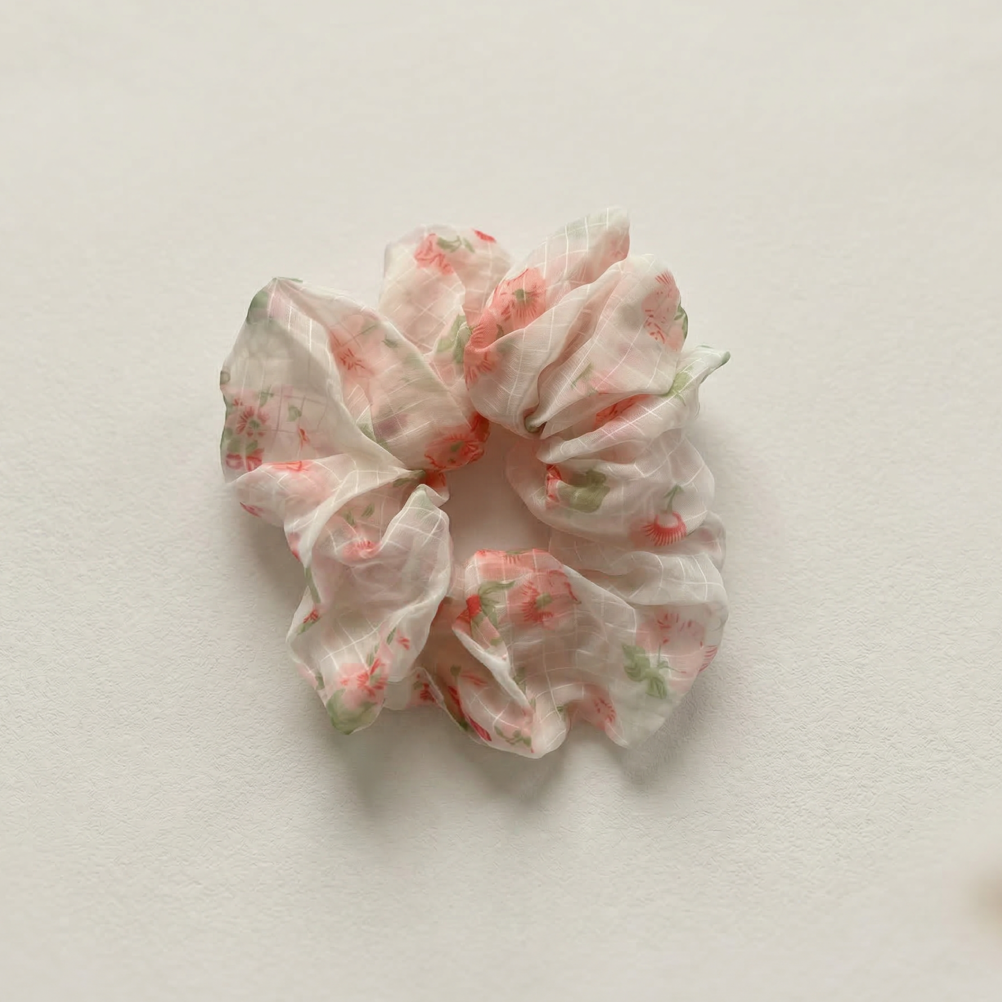 Floral Organza Hair Scrunchie - Pink
