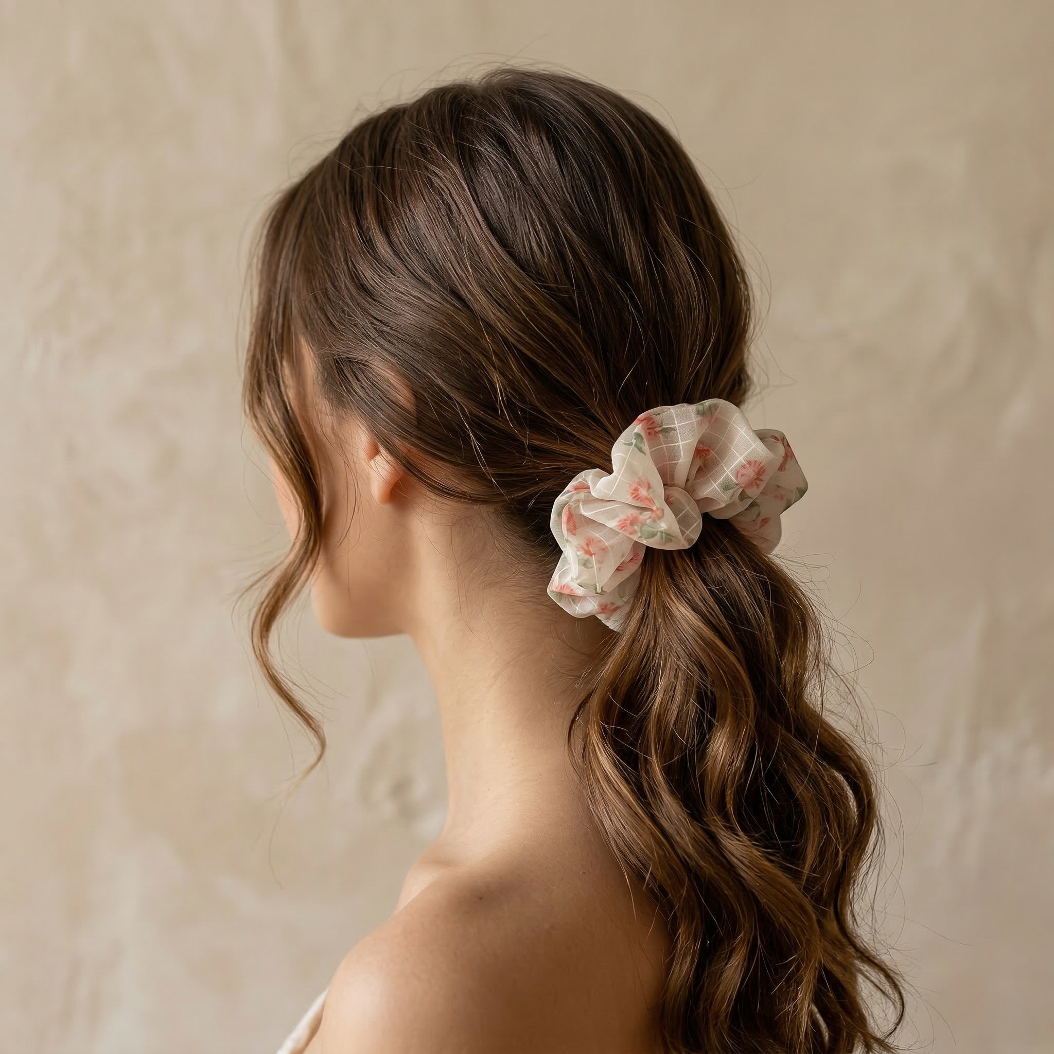 Floral Organza Hair Scrunchie - Pink